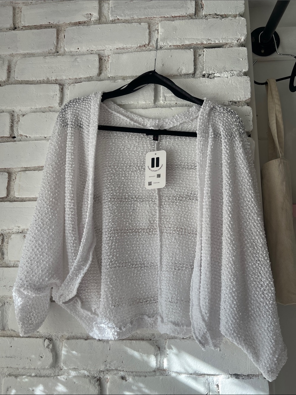 White Open-Front Textured Women's Sweater Cardigan shawl bauble shawl